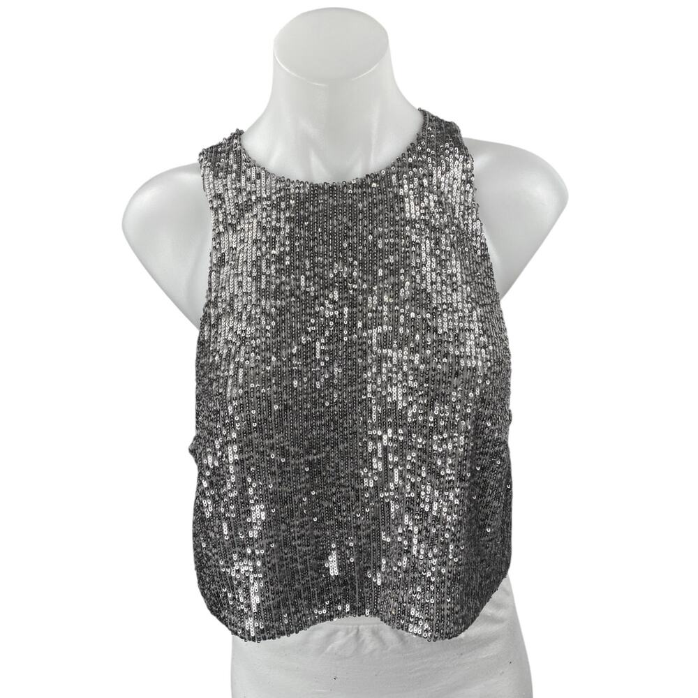 Silver Sequin Halter Crop Top - Women's Party Top